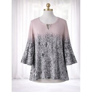 Calvin Klein Popover Too Blouse 2X Keyhole Neck Bell Sleeve Office Flowy Size 2x